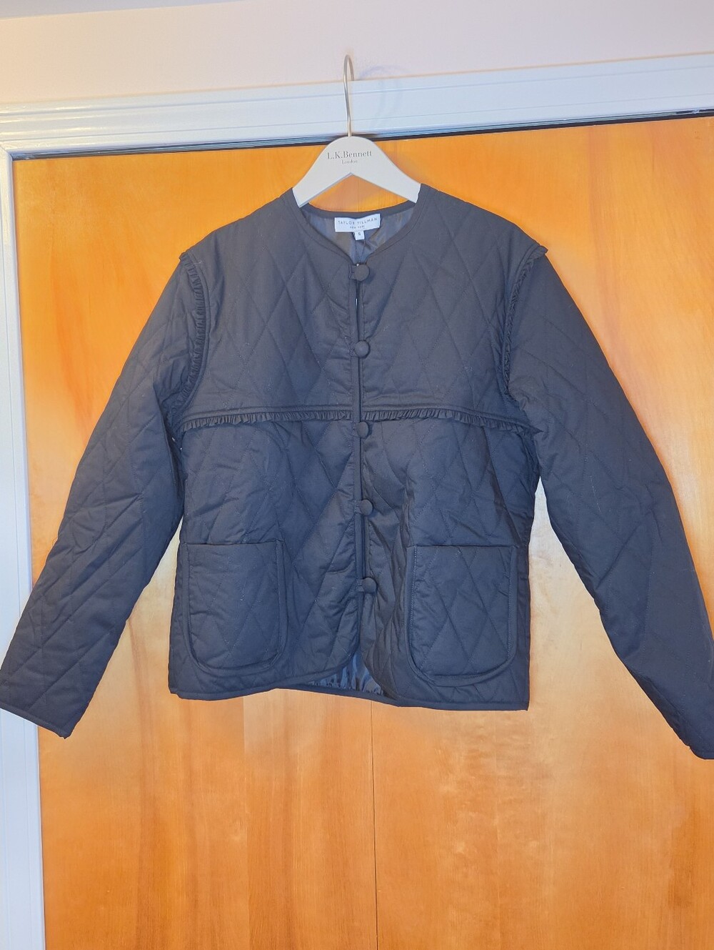 Taylor Tillman Women's Cotton Quilted Athena Jacket, Black, Ruffle, S $245 NWT